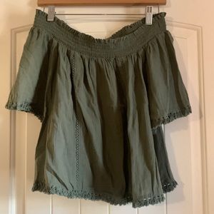 Aerie Off the Shoulder Olive Green Top